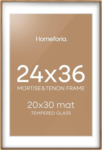 Homeforia 24x36 Mortise&Tenon Natural Oak Poster Frame, 20x30 Mat, Glass by Homeforia