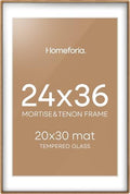 Homeforia 24x36 Mortise&Tenon Natural Oak Poster Frame, 20x30 Mat, Glass by Homeforia