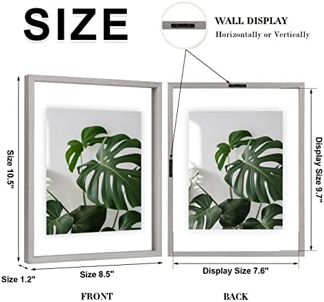Egofine 8x10 Floating Frames Set of 2, Double Plexiglass Picture Frame, Made of Solid Wood Display Any Size Photo up to 8x10, Wall Mount or Tabletop Standing, Light Grey - Image 2