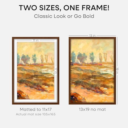 Homeforia 13x19 Brown Oak Picture Frame, High-End Wood, 11x17 Mat, Glass - Image 2