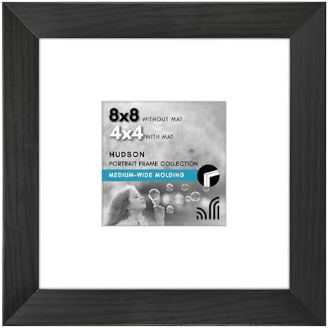 Americanflat 8x8 Picture Frame - Matted to 4x4 - Engineered Wood - Black by Americanflat