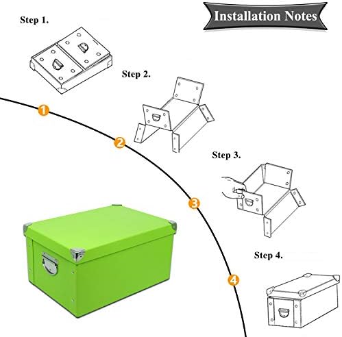 GUOZI Collapsible Storage Box, Decorative Memory Box with Lid & Metal Reinforced Corners, Cardboard File Bin with Handles, Organizer Gift Box for Keepsake Toy Photos Office Nursery Wardrobe Bookshelf - Image 7