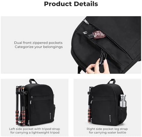 K&F CONCEPT Camera Backpack, Lightweight Camera Bag with Tripod Holder - Image 5