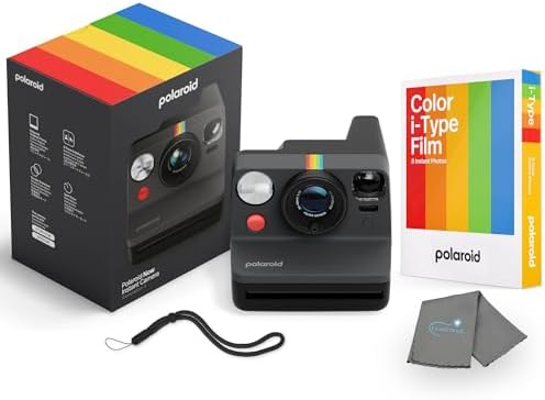 Polaroid Now 3rd Generation i-Type Instant Camera + 8 i-Type Color Film Bundle, Black, Polaroid Camera Bundle with a Lumintrail Lens Cleaning Cloth by Polaroid