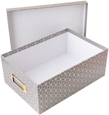 American Crafts Photo Keepsake Box with Lid, Gray Geo with Rose Gold Foil, 11x7.4x4.3, Decorative Photo Storage & Memory Box - Image 2
