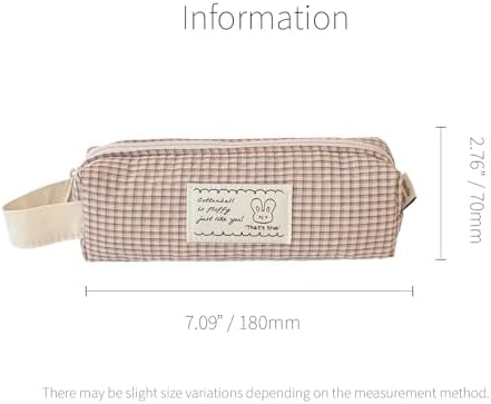 Monolike Unmatched Friends Fabric Check Block Pencil Case, Vintage pink - Aesthetic Gingham Pastel Desk Organizer, Soft Padded Makeup Brush Case, Trendy Minimalist Stationery Pouch - Image 2
