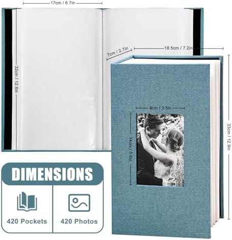 Photo Album 4x6 with 420 Pockets, Slip-in Picture Albums, Linen Cover Memory Book with Front Window, Black Page Vertical Photo Book for Wedding, Family, Anniversare, Baby, Vacation(Sky Blue) - Image 6
