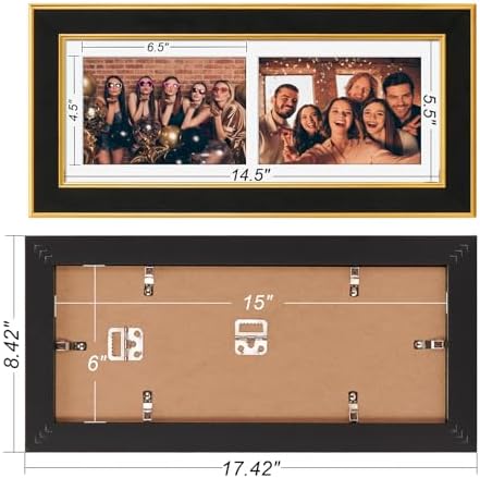 Suede 6x15 Picture Frame Display 2 Opening 5x7 Double Picture Frames Collage Wall Decor with Mat,Multi Photo Frame for Plexiglass,Wall Decor,1Pack,Black - Image 4