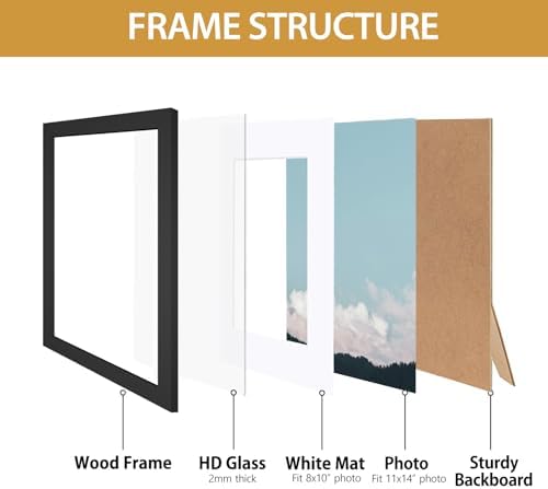 Califortree Black 11x14 Picture Frame - Display Photos 8x10 with Mat or 11x14 Without Mat - HD Glass Inside, Set of 2 - Image 4