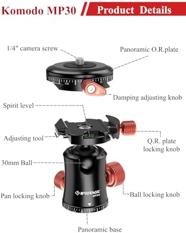 IFOOTAGE Komodo MP30 Tripod Ball Head Mount Dual 360° Panoramic - Image 6