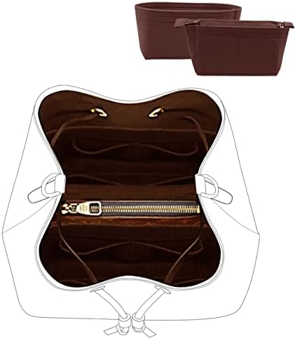 LEXSION Organizer,Bag Organizer,Insert purse organizer with 2 packs in one set fit NeoNoe Noé Series perfectly Brown - Image 2