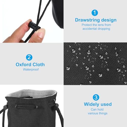 PATIKIL Soft Drawstring Lens Case, Lens Pouch Bag with Cotton Pad 3.5" OD Thick Fleece Cloth Camera Lens Bag for SLR Lens Water Cups, Black - Image 4