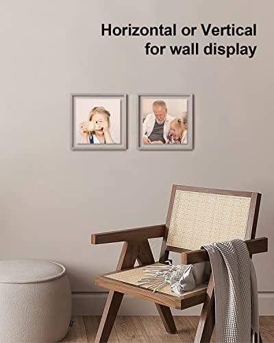 Egofine 8x8 Floating Frames Set of 2, Double Plexiglass Picture Frame, Made of Solid Wood Display Any Size Photo up to 8x8, Wall Mount or Tabletop Standing, Light Grey - Image 6