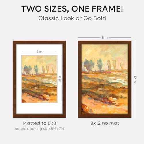 Homeforia 12x8 Picture Frame Brown, High End Dark Oak 12x8 Walnut Wooden Frames with Mat 6x8 Photo, 12 x 8 Wood Frame Matted to 6 by 8 Print, Wall or Tabletop Frame, Tempered Glass, Wall Kit, Set of 1 - Image 5