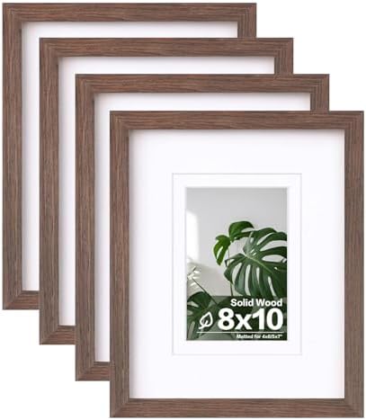 Egofine 8x10 Picture Frames Set of 4, Made of Solid Wood Covered by Plexiglass 4x6 and 5x7 with Mat or 8x10 without Mat, for Table Top Display and Wall Mounting Photo Frame Brown by Egofine