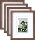 Egofine 8x10 Picture Frames Set of 4, Made of Solid Wood Covered by Plexiglass 4x6 and 5x7 with Mat or 8x10 without Mat, for Table Top Display and Wall Mounting Photo Frame Brown by Egofine
