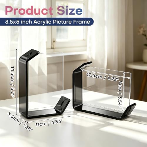 3.5x5inch L Shaped Acrylic Picture Frame, 2 Pack Double Sided Floating Photo Stand for Tabletop, Horizontal Vertical Display Holder Home Office Decor Family Wedding Anniversary, Black - Image 2