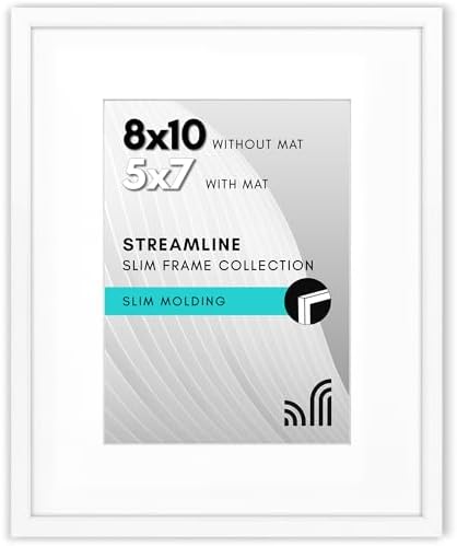 Americanflat 8x10 Picture Frame with Shatter-Resistant Glass - Use as 5x7 Frame with Mat or Display 8x10 Photo Without Mat - Streamline Collection - Picture Frames for Tabletop and Wall - White by Americanflat