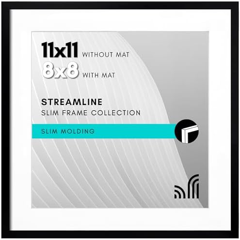 Americanflat 11x11 Picture Frame with Shatter-Resistant Glass - Use as 8x8 Frame with Mat or Display 11x11 Photo Without Mat - Streamline Collection - Thin Border Square Frames for Wall - Black by Americanflat