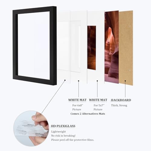 Egofine 9x12 Picture Frames Set of 4, Made of Solid Wood Covered by Plexiglass 5x7 and 6x8 with Mat or 9x12 without Mat, for Table Top Display and Wall Mounting Photo Frame Black - Image 4
