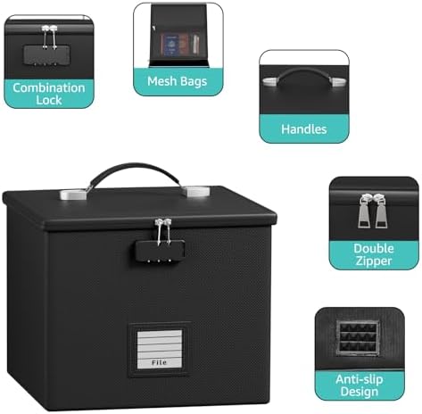 2 Pack Fireproof Document Box File Organizer - Portable Waterproof Fire Safe Locking Filing Storage Box with Handle for Hanging Letter Size Folder Important Document - Image 3