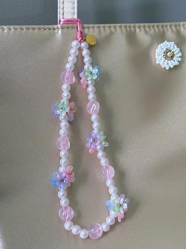Drawwind Phone Charm Beaded Wristlet Strap Universal Cell Phone Lanyard Cute Bracelet Wrist Strap Beaded Chain String Handmade Accessories for Case Camera Bags (Flower Girl) - Image 2
