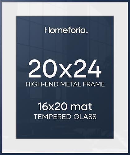 Homeforia 20x24 Blue Picture Frame, High-End Metal, 16x20 Mat, Glass by Homeforia