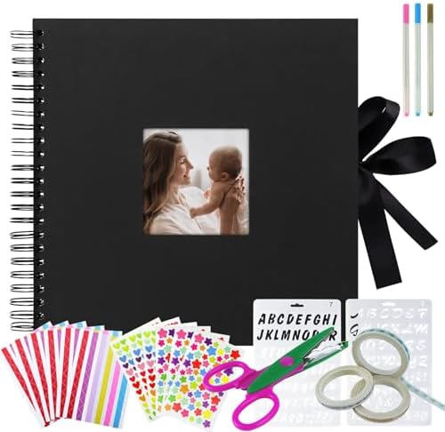 Vienrose Scrapbook Photo Album, 12x12 Inches, 80 Pages, Black, Silk Ribbon by Vienrose