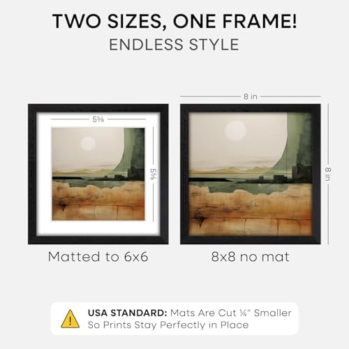 Homeforia 8x8 Black Oak Picture Frame, High-End Wood, 6x6 Mat, Glass - Image 2