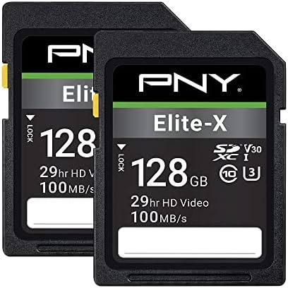 PNY 128GB Elite-X C10 U3 V30 SDXC Flash Memory Card 2-Pack, UHS-I, 4K UHD by PNY
