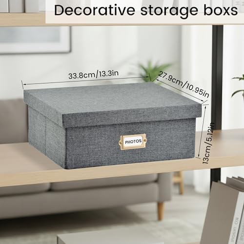 Linen Photo Storage & Keepsakes Box with Dividers for Cards & Photos - Image 4