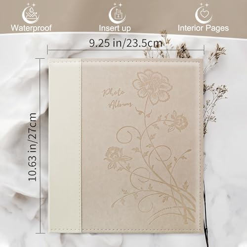 Photo Album 8x10 Clear Pages Pockets Leathe Cover Slip Slide in Photo Album Holds 50 Vertical 8x10 Photos Picture Book for Wedding Family (Beige) - Image 2