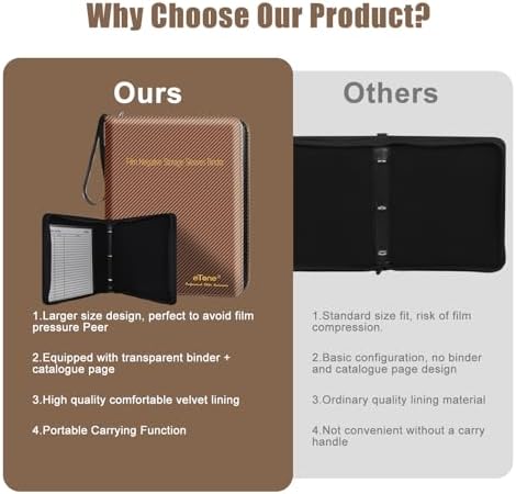 eTone Film Negative Storage Box, PU Leather 3-Ring Binder Album, Gold Foil, 13.18x7.08x1.96 Inch, Velvet Lined for 35mm 120 4x5 8x10 Negatives (Brown) - Image 3