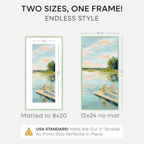 Homeforia 12x24 Green Picture Frame, High-End Metal, 8x20 Mat, Glass - Image 2