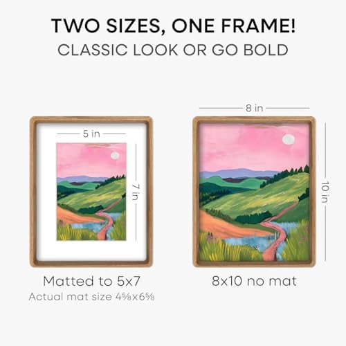 Homeforia 8x10 Mortise&Tenon Natural Oak Picture Frame, 5x7 Mat, Glass - Image 3