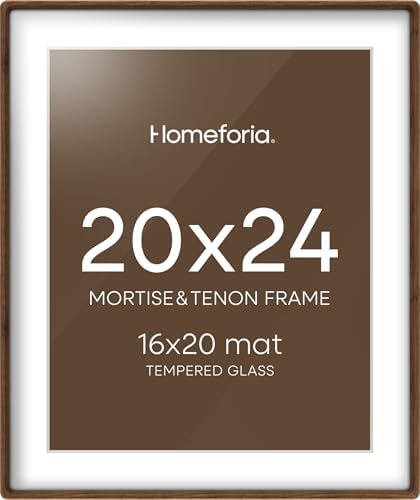 Homeforia 20x24 Mortise&Tenon Walnut Picture Frame, 16x20 Mat, Glass by Homeforia