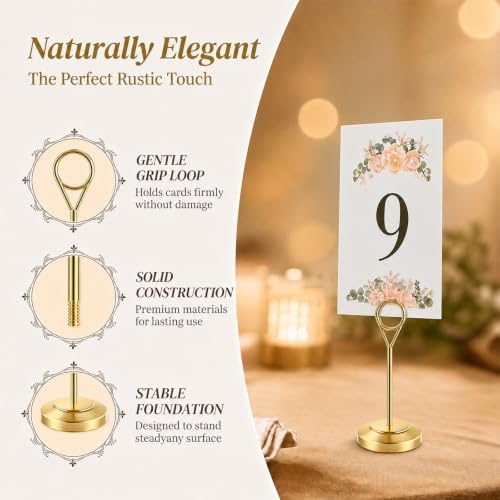 Radezon 12 Pcs Gold Table Number Holders, 4 Inch Tall Place Card Holders for Table, Sturdy Photo Picture Holders with Anti-Tip Base for Wedding Reception, Party, and Event Centerpiece - Image 3