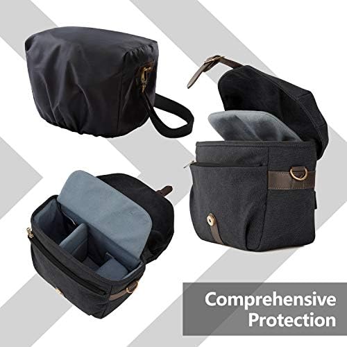 BAGSMART Canvas Crossbody Camera Bag with Rain Cover for Women Men, Black - Image 4