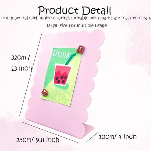 2 Pack Metal Pink Scalloped Magnet Display Board, 13" × 10" Anti-Slip Magnetic Bulletin Board Tabletop Memo Craft Photo Display Stand Small Business Supplies for Home Office Vendor Booth Events Store - Image 2