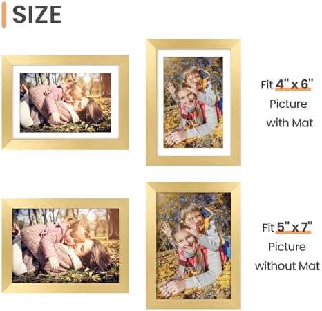 upsimples 5x7 Picture Frame Set of 10, Display Pictures 4x6 with Mat or 5x7 Without, Multi Photo Frames Collage for Wall or Tabletop Display, Gold - Image 5
