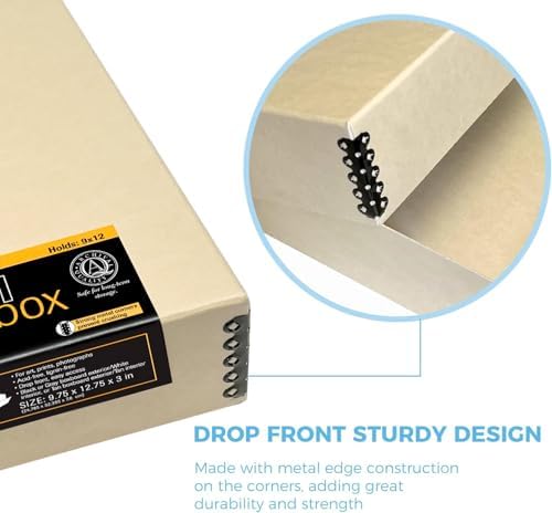 Lineco Drop Front Archival Storage Box, 9.75x12.75x3 in, Tan, 2 Pack - Image 4