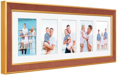 Suede 8x24 Picture Frame Display 5 Opening Picture Frames Collage 4x6 Wall Decor with Mat,Multi Photo Frame for Plexiglass,Wall Decor,1Pack,Brown by AnoziebyProductsunder