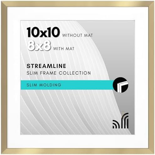 Americanflat 10x10 Picture Frame - Matted to 8x8 - Slim Molding - Gold by Americanflat