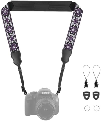 FIEIL Neck Strap Silicone Camera Straps - Padded Camera Strap, 1.5" Wide Adjustable Nylon Shoulder Strap - Compatible with Canon, Nikon, Sony, and More DSLR and Mirrorless Cameras (Purple) by FIEIL