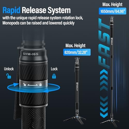 SIRUI SVM-165 Carbon Fiber Rapid Monopod, One-Step Height Adjust, 65" - Image 2