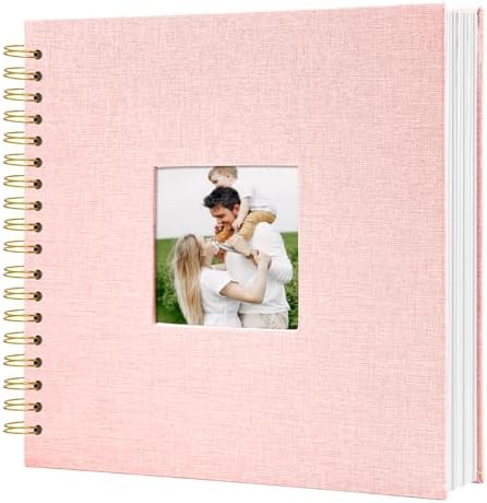 Scrapbook Photo Album with Linen Cover, 10 x 10 Inch Hardcover Kraft White Pages Memory Book for Travel Wedding Guest Book Christmas Baby Shower, 40 Sheets/80 Pages, Light Pink by HenPisen