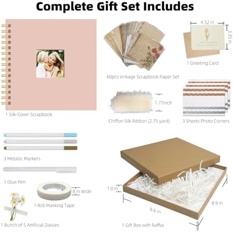 Vienrose Scrapbook Album Gift Set, 8x8 Inch, 40 White Pages, Pink - Image 5