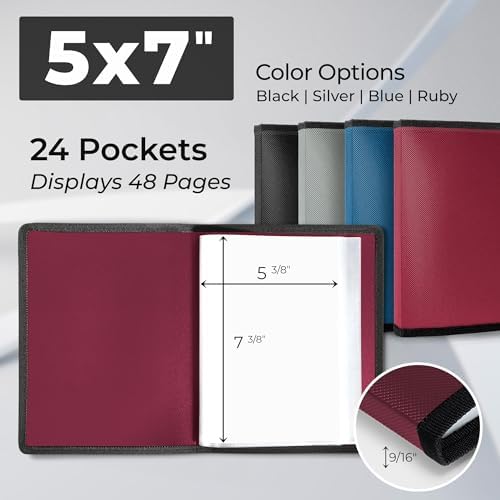 Dunwell 5x7 Photo Album & Art Portfolio Book, 24 Sleeves, Ruby 2-Pack - Image 2