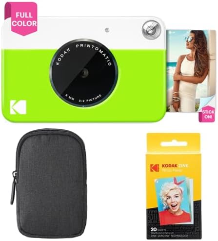 Kodak Printomatic Full-Color Instant Print Camera Starter Bundle + Carrying Case + Zink 20pk Photo Paper - Colorful Photos On 2x3 Sticky-Back Paper - Fun Gift for Birthday Christmas Holiday - Green by Unknown