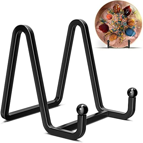 IPAME 3 Pack 3 Inch Plate Stands for Display - Metal Square Wire Plate Holder Display Stand + Picture Frame Stand Holder Easel for Decorative Plate, Book, Plaque, Photo, Platter (Black 3pcs) by IPAME